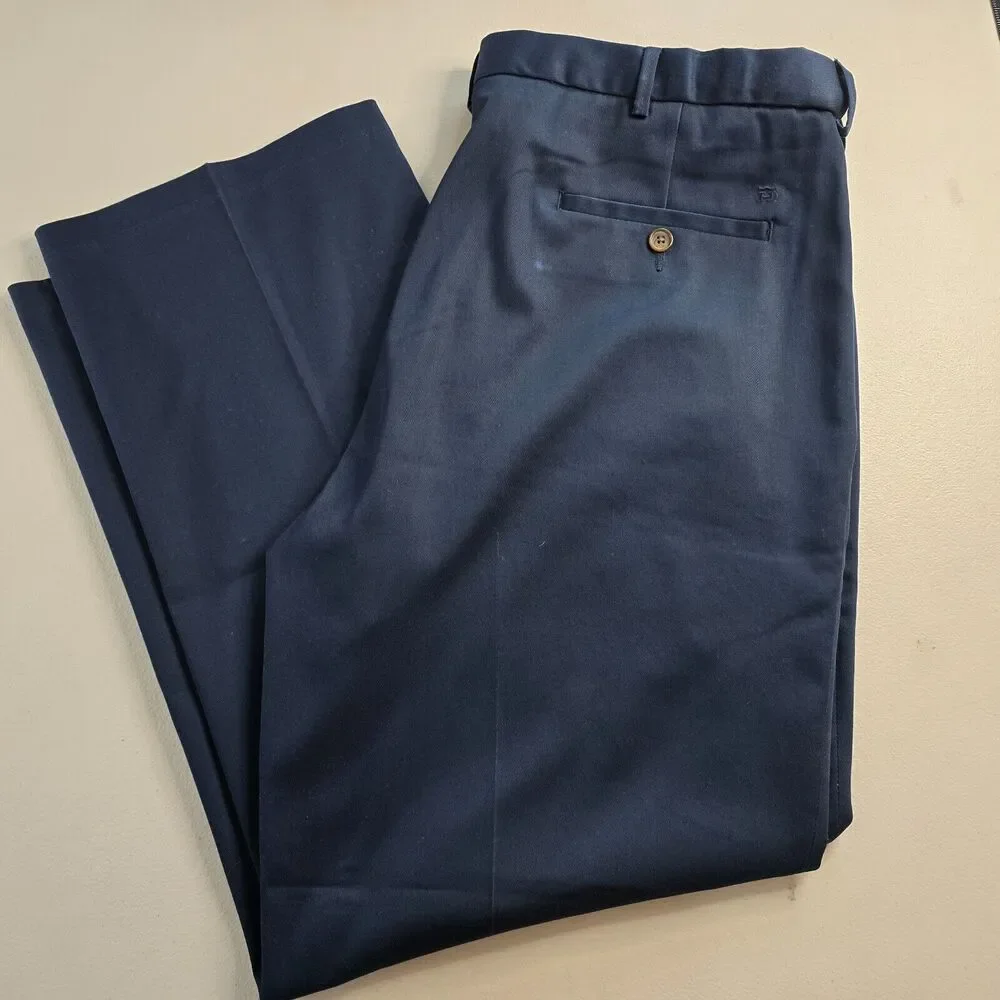 Haggar Kahki Pants Men's 38 x 29 Dark Blue Classic Fit Premium No Iron
